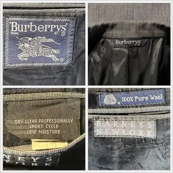 Vintage Burberry Mens 46L Gray Nailhead Double Breasted Designer Power Blazer - Picture 13 of 14